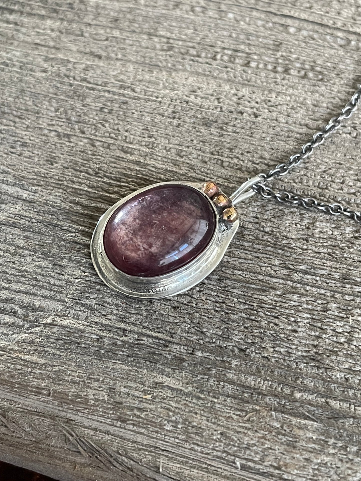 Lithium Lepidolite and sterling silver pendant