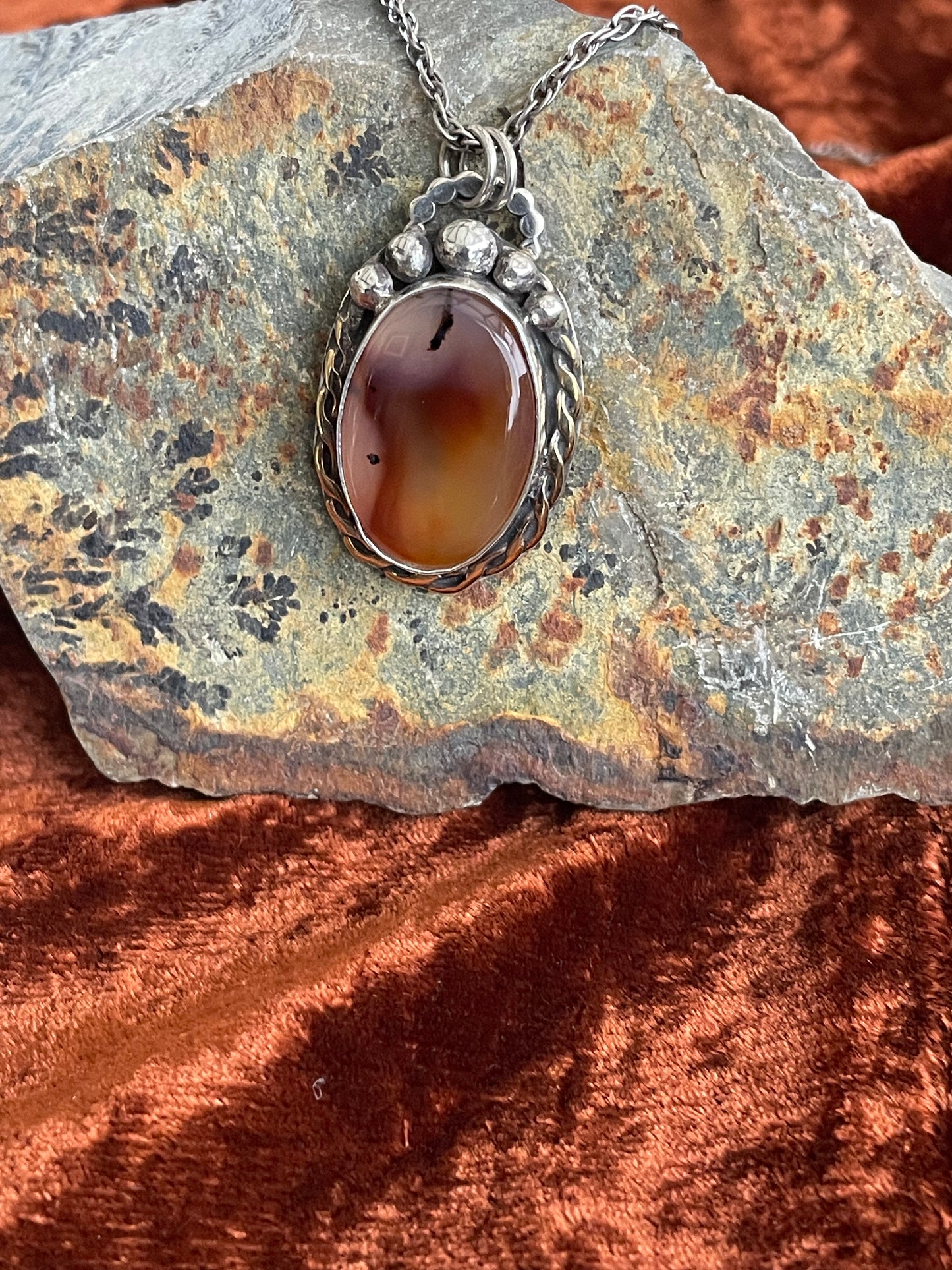 Montana agate and sterling silver pendant