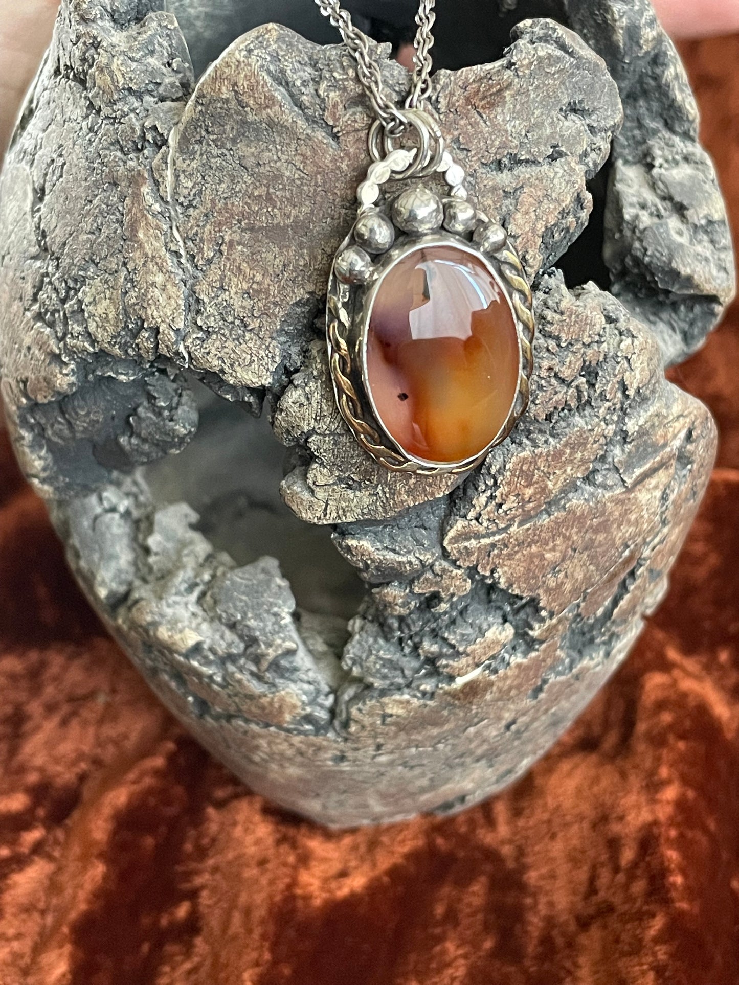 Montana agate and sterling silver pendant