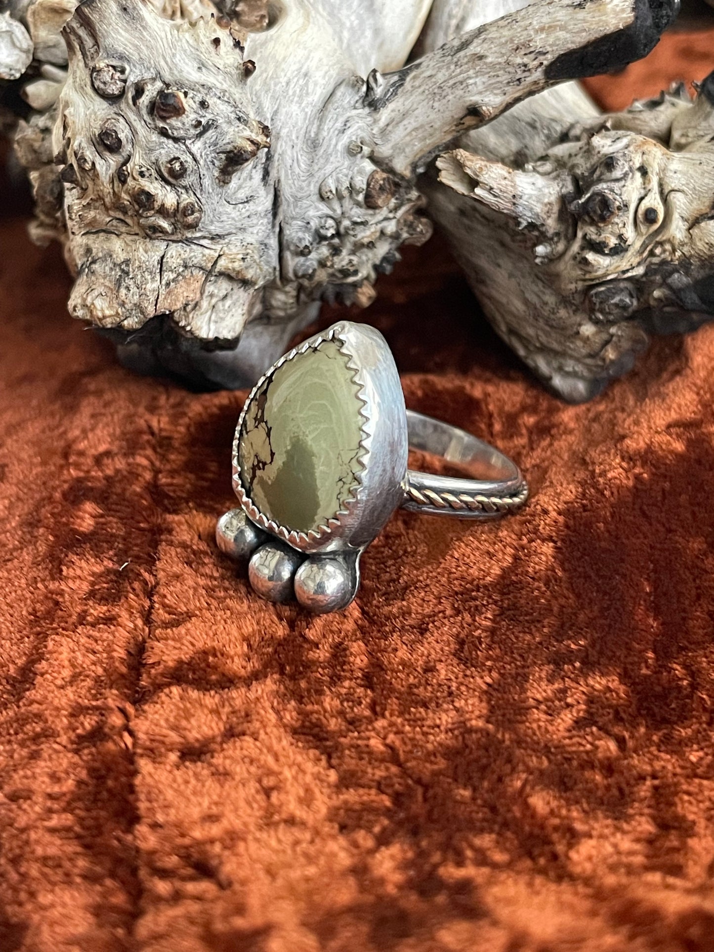 Green Turquoise and sterling silver ring