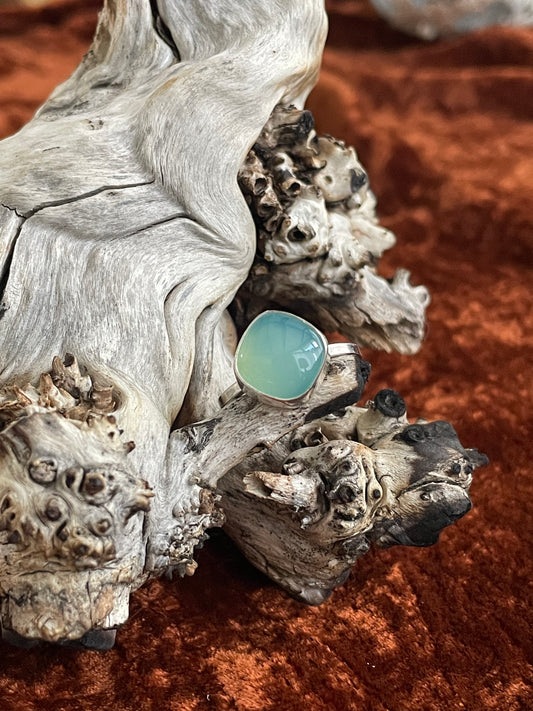 Aqua Chalcedony and sterling silver ring