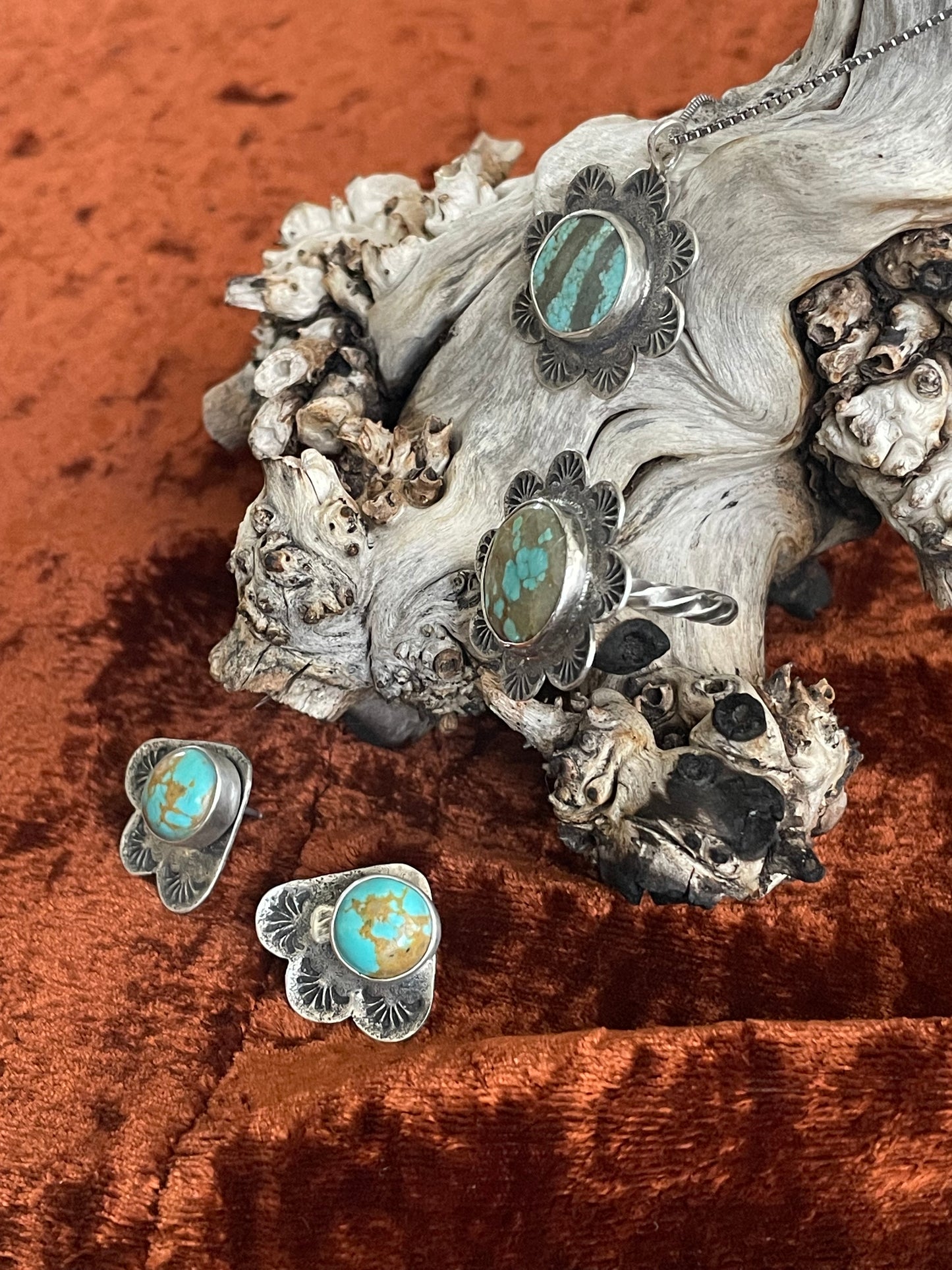 Turquoise pendant, ring and earrings set