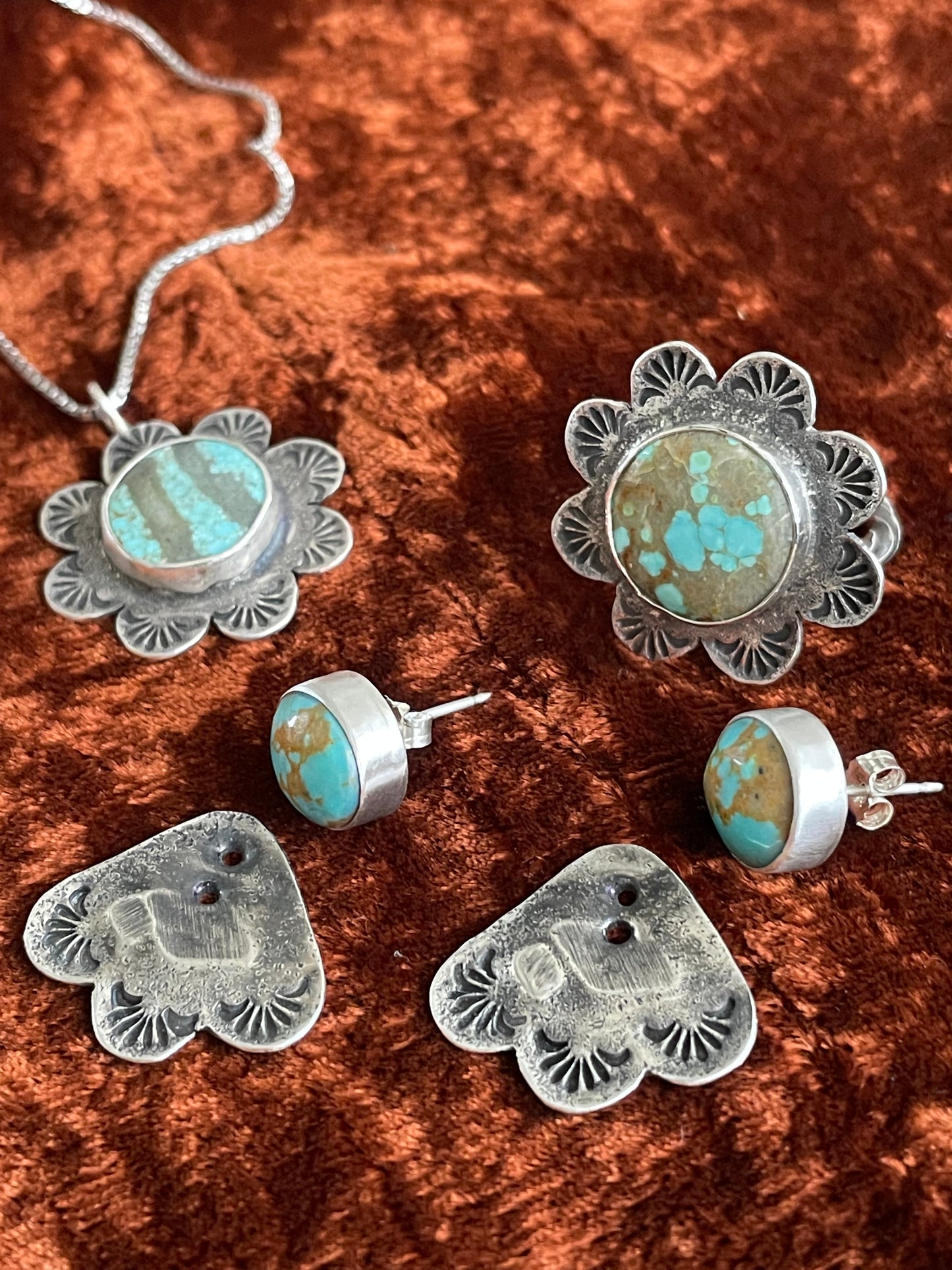 Turquoise pendant, ring and earrings set