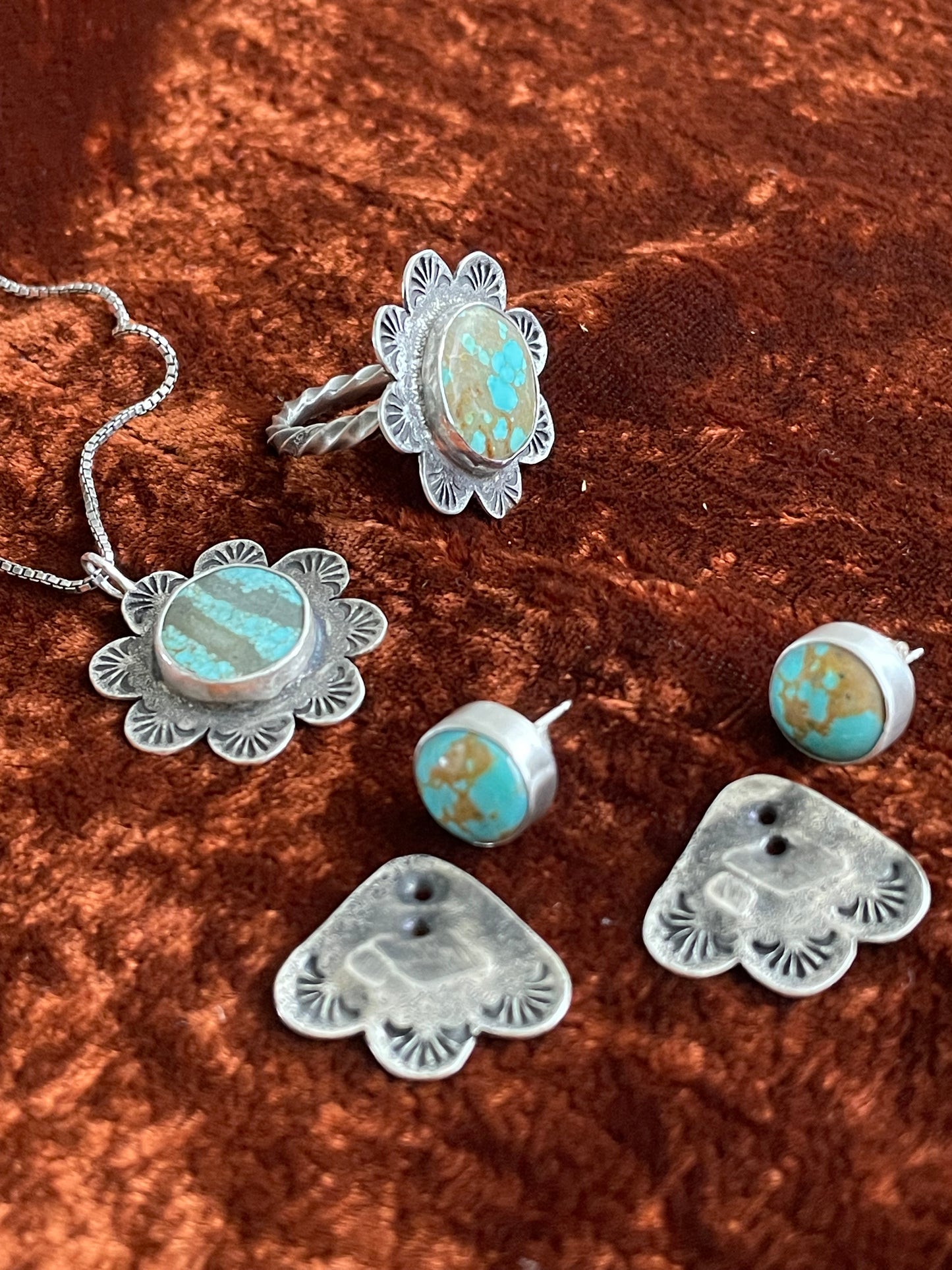 Turquoise pendant, ring and earrings set