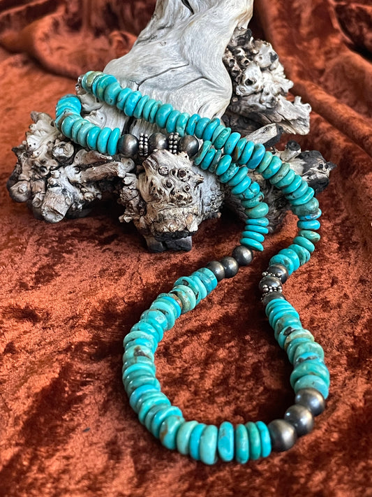 Turquoise beaded necklace with Navajo pearls